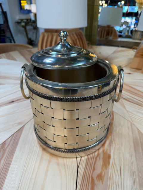 Vintage Silver-Plated Woven Metal Ice Bucket with Lid