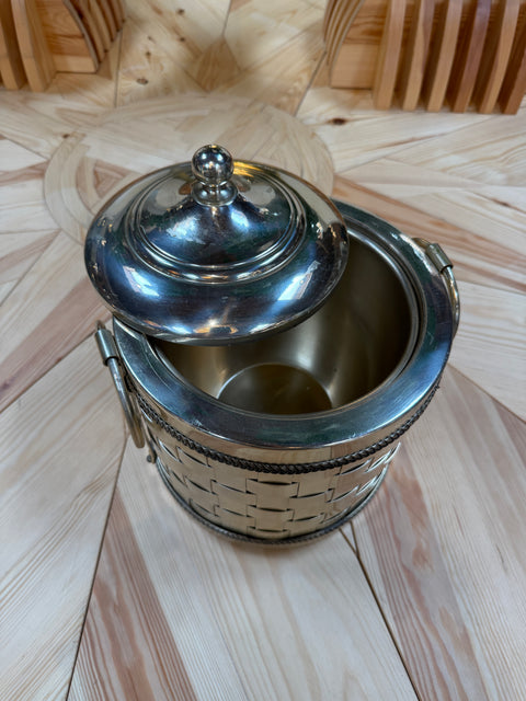 Vintage Silver-Plated Woven Metal Ice Bucket with Lid