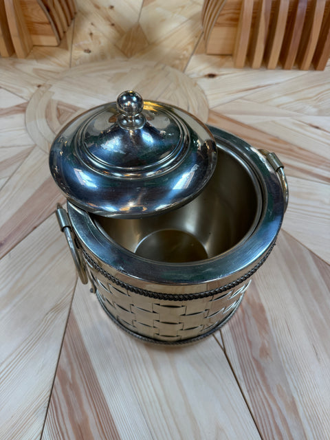 Vintage Silver-Plated Woven Metal Ice Bucket with Lid