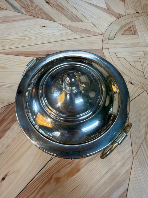 Vintage Silver-Plated Woven Metal Ice Bucket with Lid