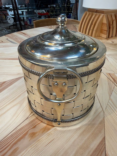 Vintage Silver-Plated Woven Metal Ice Bucket with Lid