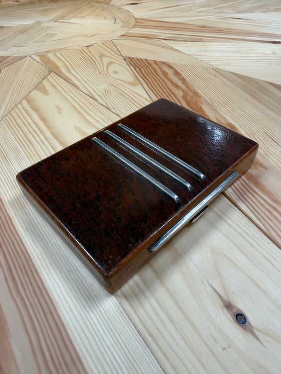 Vintage Italian Burl Wood and Chrome Decorative Box