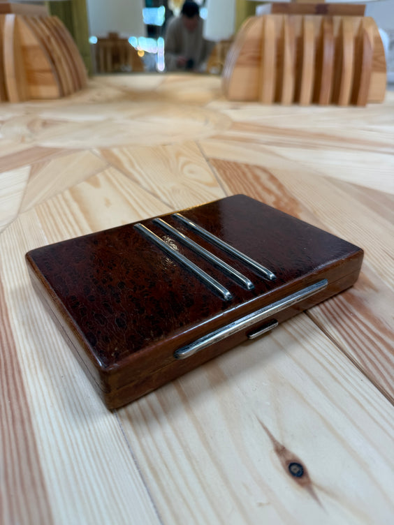 Vintage Italian Burl Wood and Chrome Decorative Box
