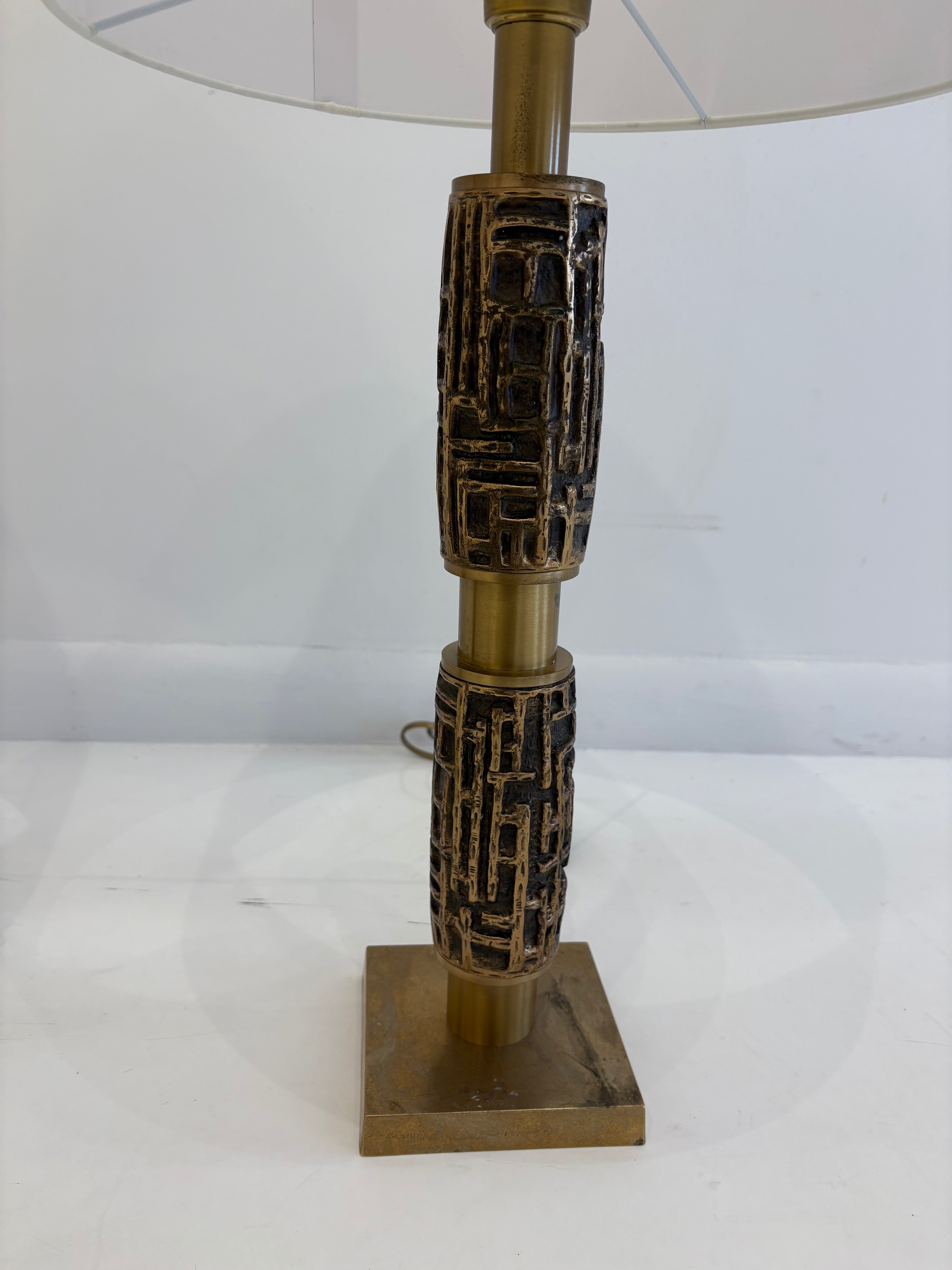 Pair of Italian Textured Brass Table Lamp, 1970s