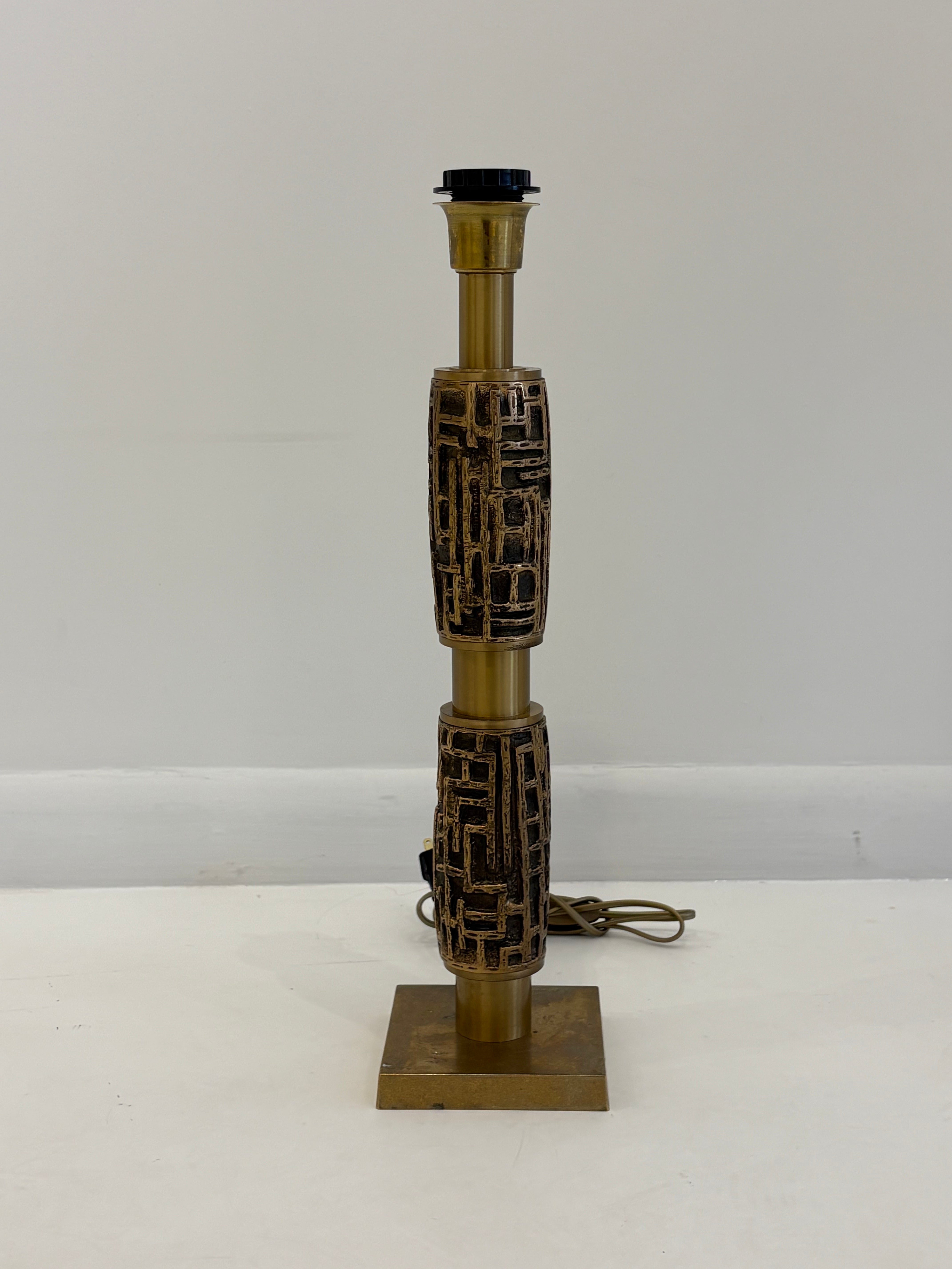 Pair of Italian Textured Brass Table Lamp, 1970s