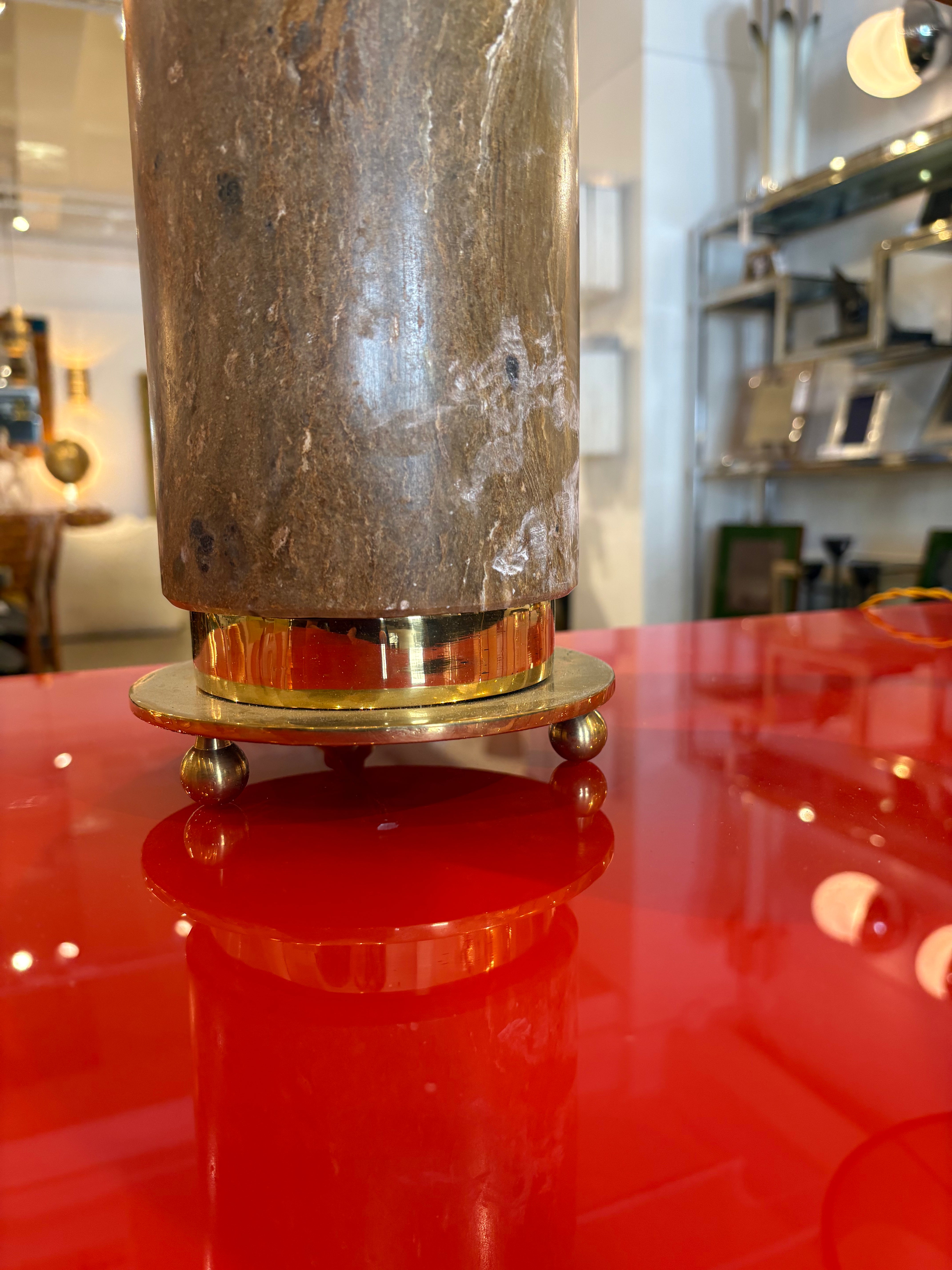 Pair of Italian Mid-Century Brass and Marble Table Lamps, 1970s