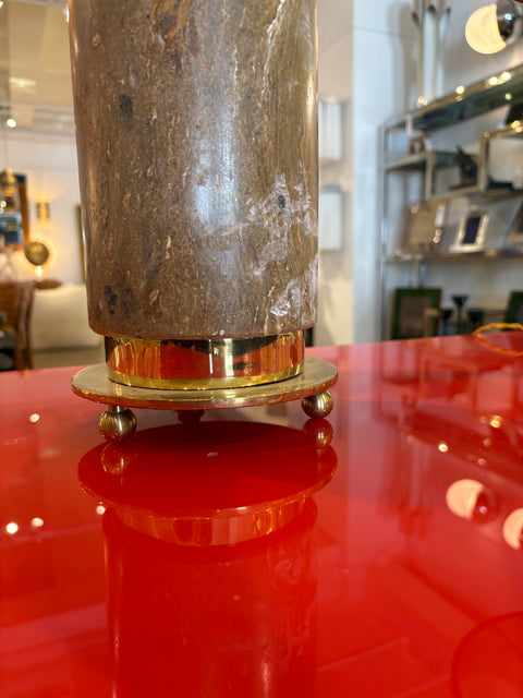 Pair of Italian Mid-Century Brass and Marble Table Lamps, 1970s
