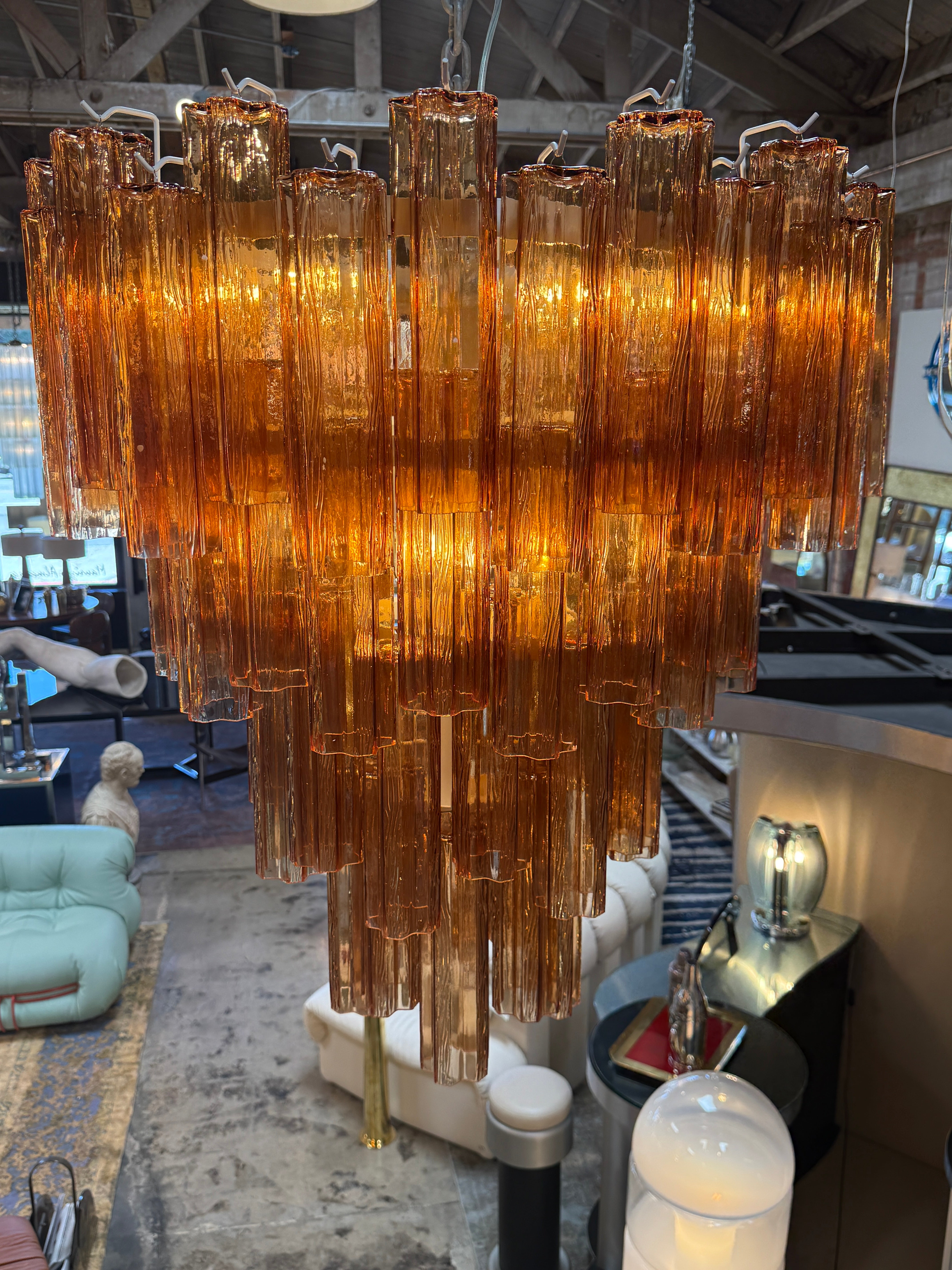 Vintage Amber Murano Tronchi Glass Chandelier, Italy, 1970s