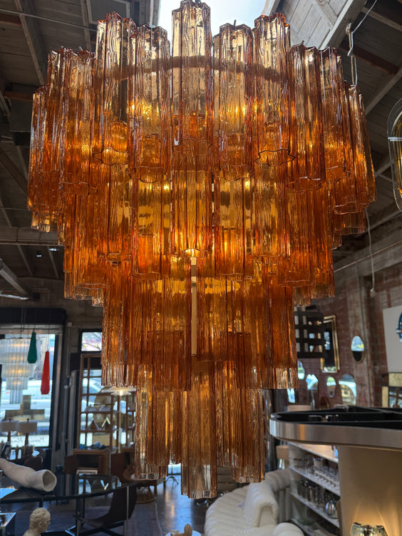 Vintage Amber Murano Tronchi Glass Chandelier, Italy, 1970s