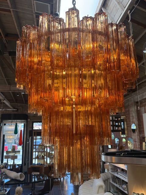 Vintage Amber Murano Tronchi Glass Chandelier, Italy, 1970s