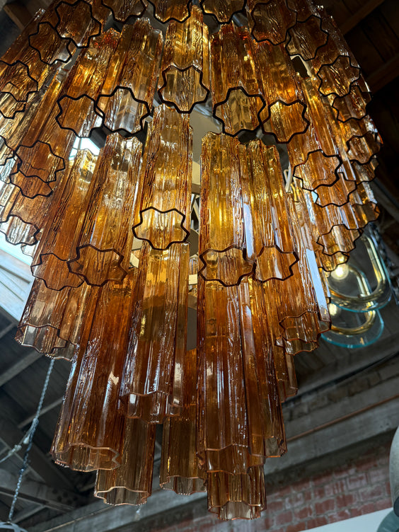 Vintage Amber Murano Tronchi Glass Chandelier, Italy, 1970s