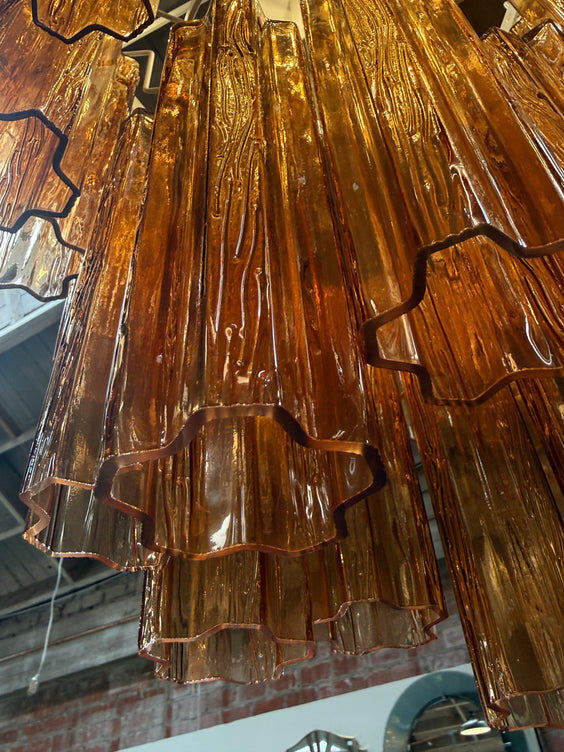 Vintage Amber Murano Tronchi Glass Chandelier, Italy, 1970s