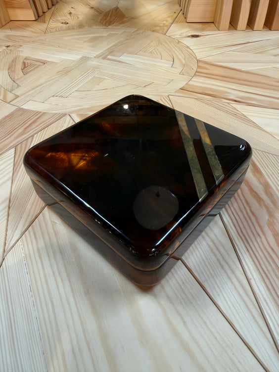 Vintage Tortoiseshell Lucite Trinket Box with Brass Stripe Accent, 1970s Modernist Design