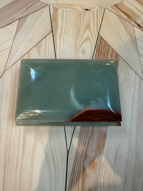Vintage Italian Marble Jewelry Box with Brass Trim and Footed Base