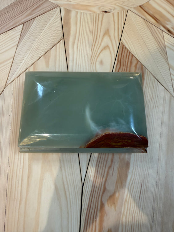 Vintage Italian Marble Jewelry Box with Brass Trim and Footed Base