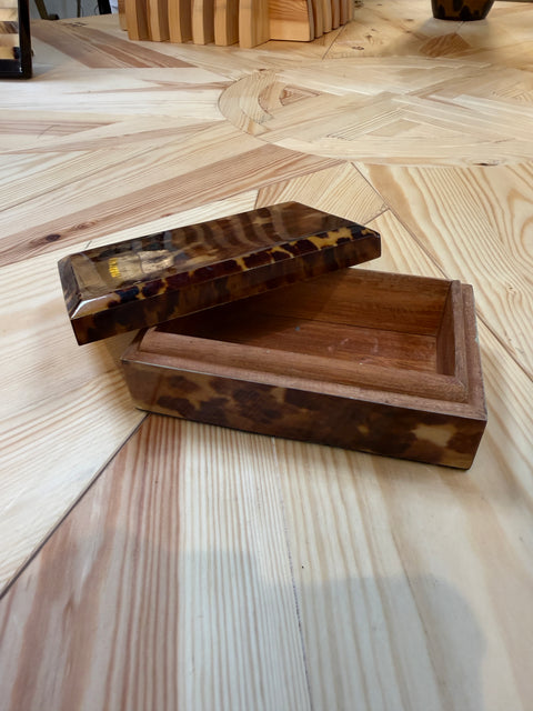 Tortoiseshell-Style Wood Box with Beveled Lid