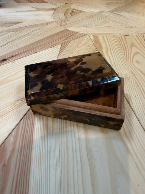 Tortoiseshell-Style Wood Box with Beveled Lid
