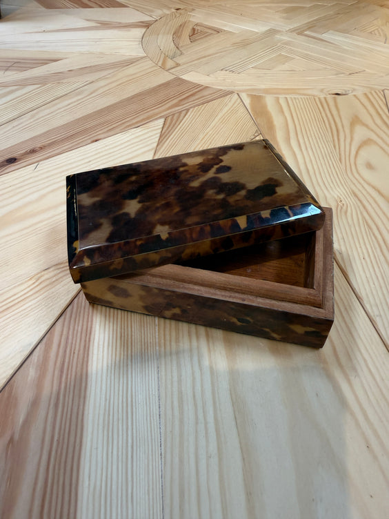Tortoiseshell-Style Wood Box with Beveled Lid