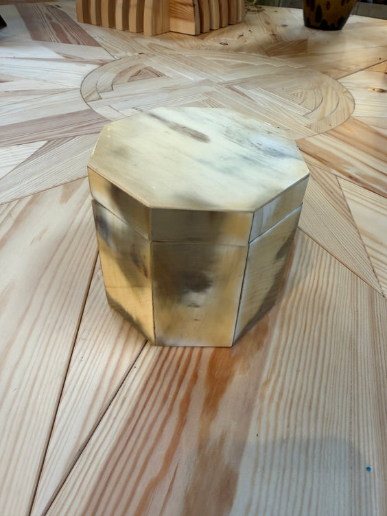 Vintage Octagonal Horn-Clad Decorative Box
