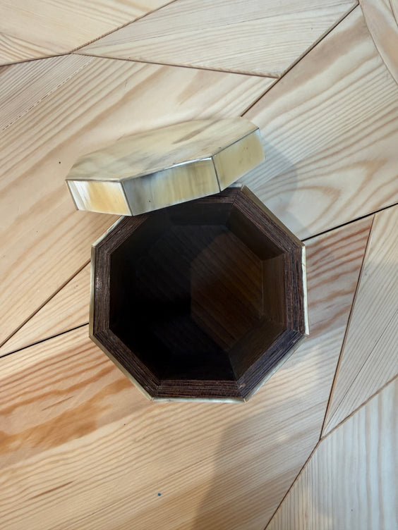 Vintage Octagonal Horn-Clad Decorative Box