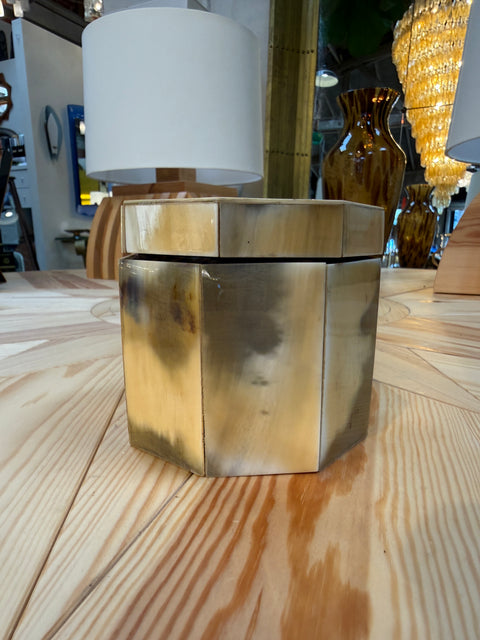 Vintage Octagonal Horn-Clad Decorative Box
