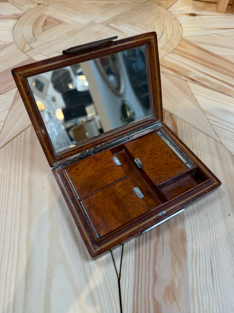 Vintage Italian Burlwood Travel Vanity Box with Mirror