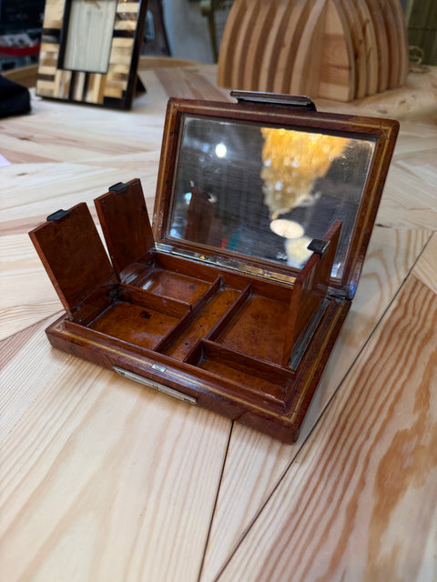 Vintage Italian Burlwood Travel Vanity Box with Mirror