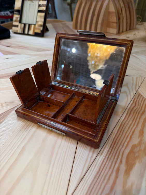 Vintage Italian Burlwood Travel Vanity Box with Mirror