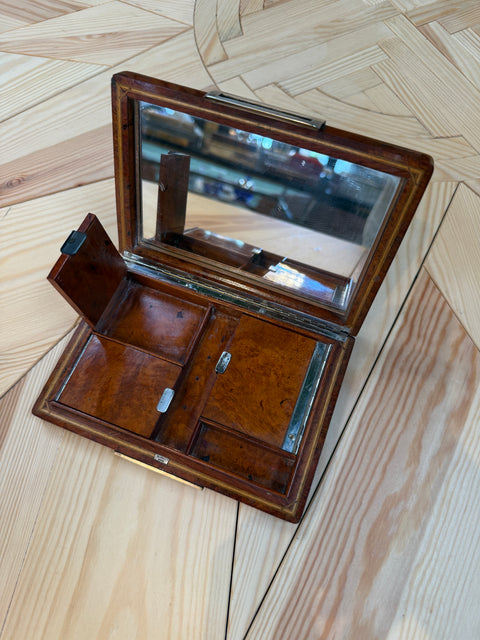 Vintage Italian Burlwood Travel Vanity Box with Mirror