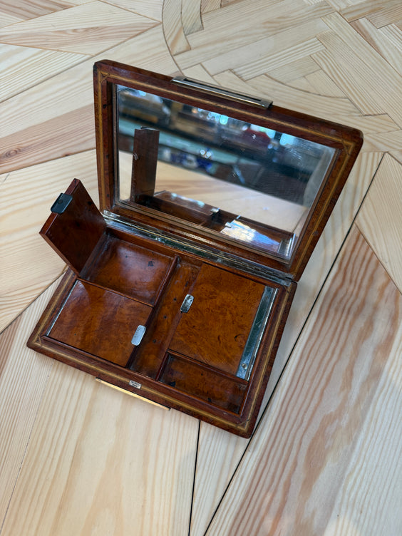 Vintage Italian Burlwood Travel Vanity Box with Mirror