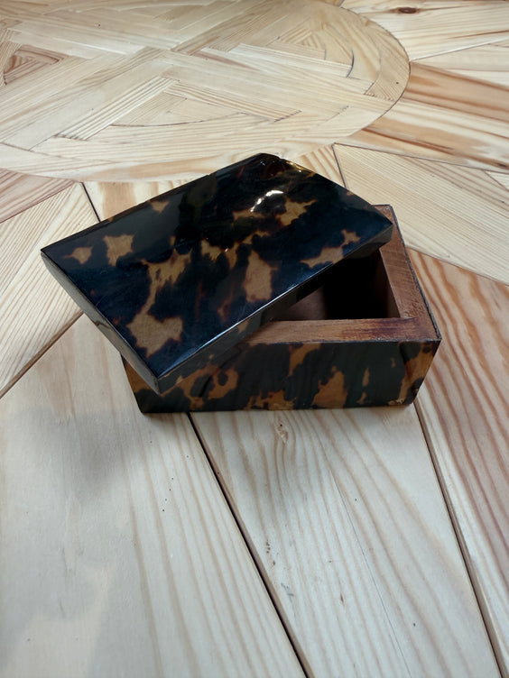 Faux Tortoiseshell Wood Box with Domed Lid