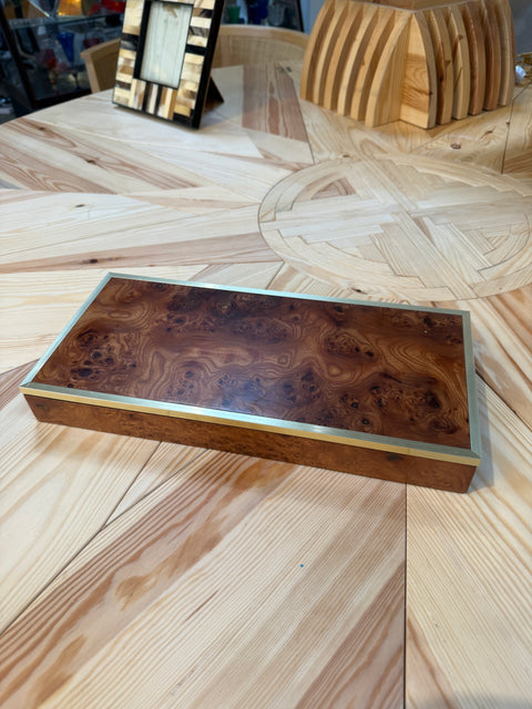 Dal Negro Treviso Burl Wood and Brass Playing Card Box