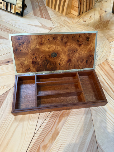 Dal Negro Treviso Burl Wood and Brass Playing Card Box