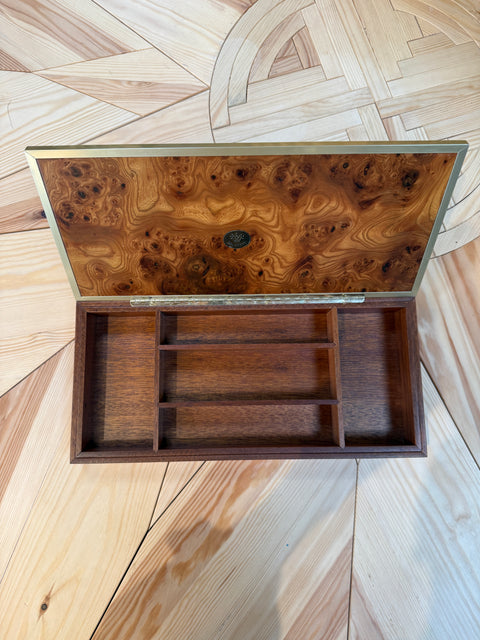 Dal Negro Treviso Burl Wood and Brass Playing Card Box