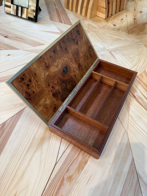 Dal Negro Treviso Burl Wood and Brass Playing Card Box