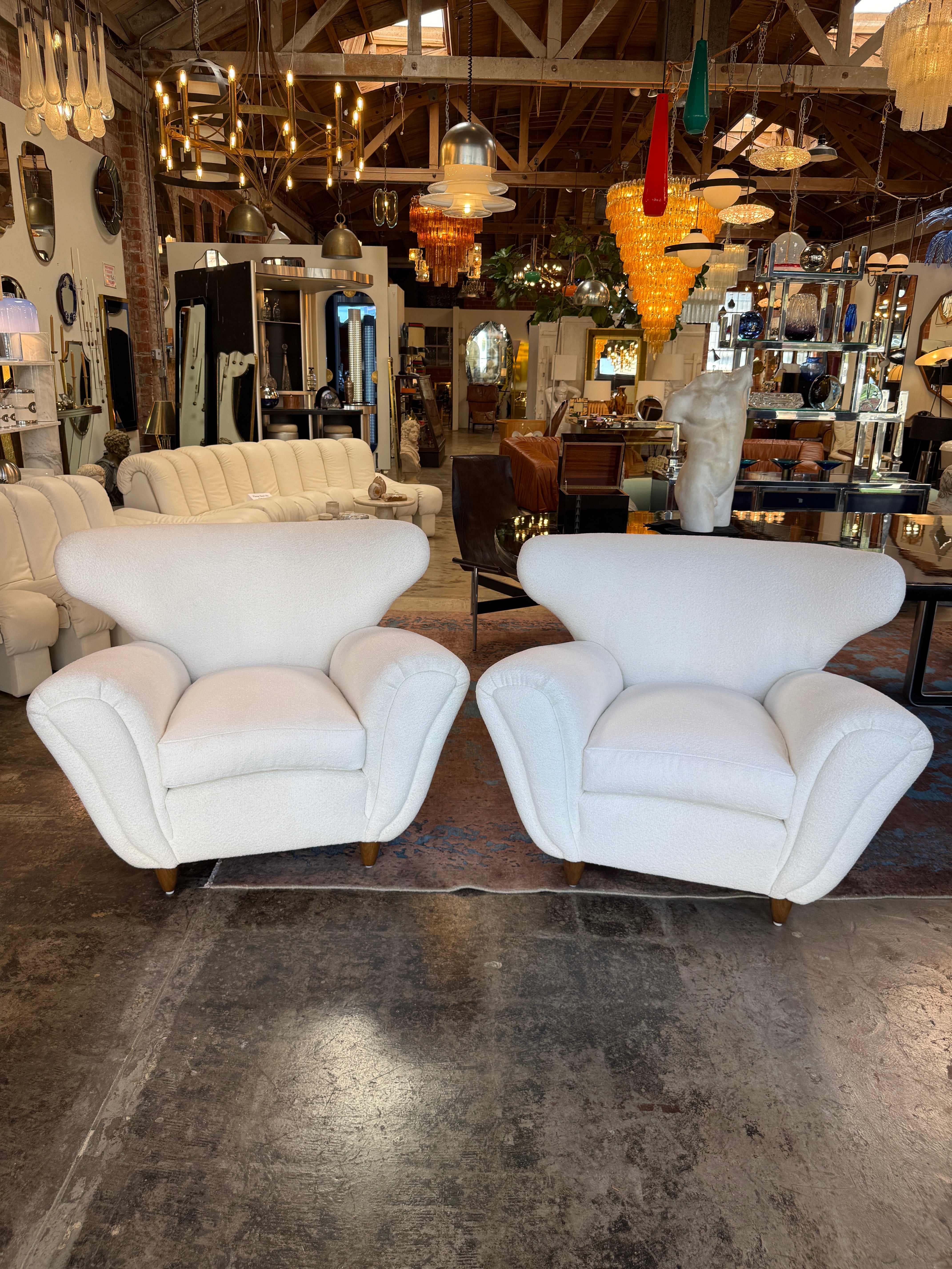 Pair of Italian Boucle Armchairs Attributed to Guglielmo Ulrich