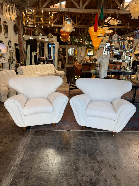 Pair of Italian Boucle Armchairs Attributed to Guglielmo Ulrich