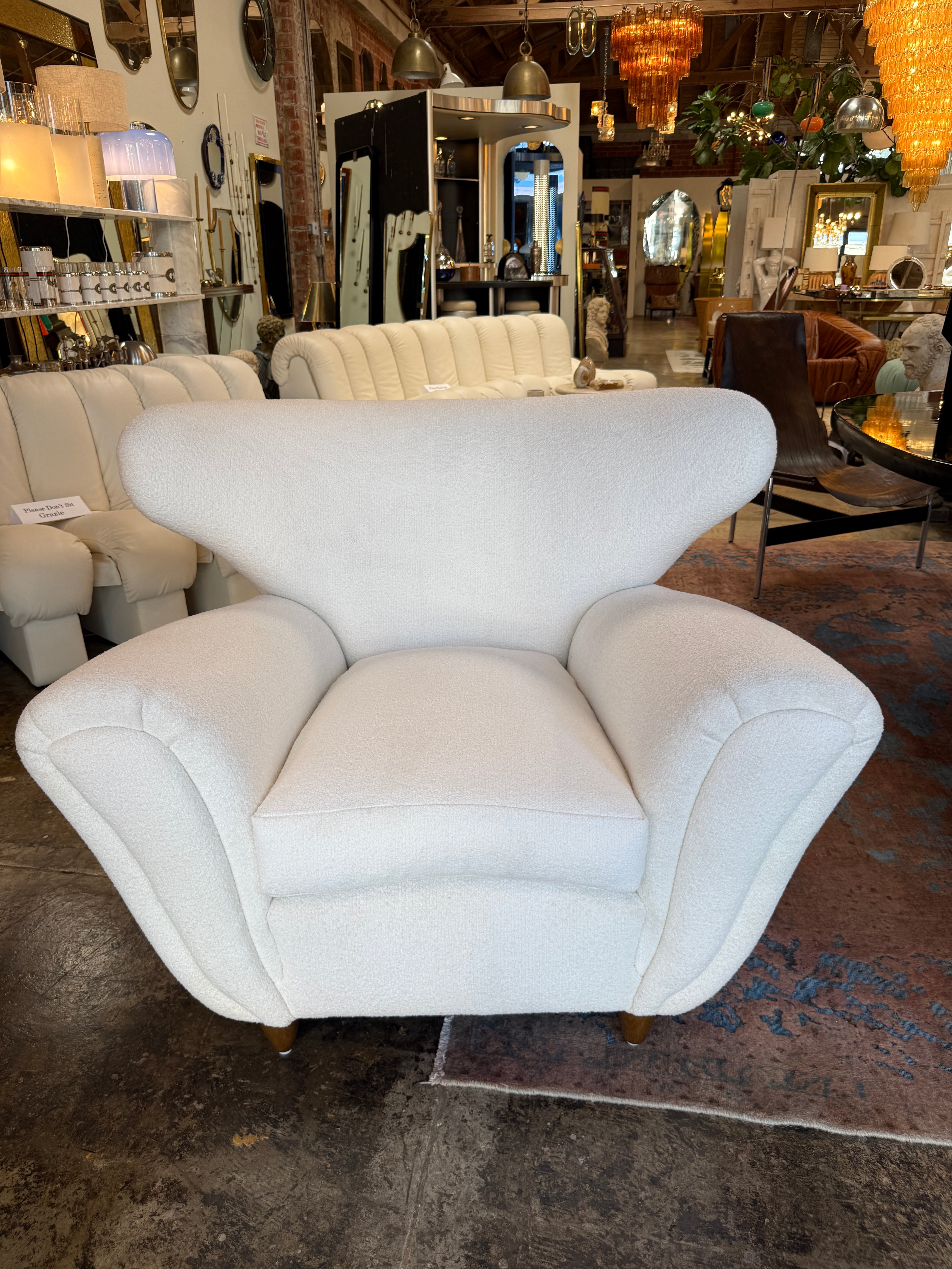 Pair of Italian Boucle Armchairs Attributed to Guglielmo Ulrich