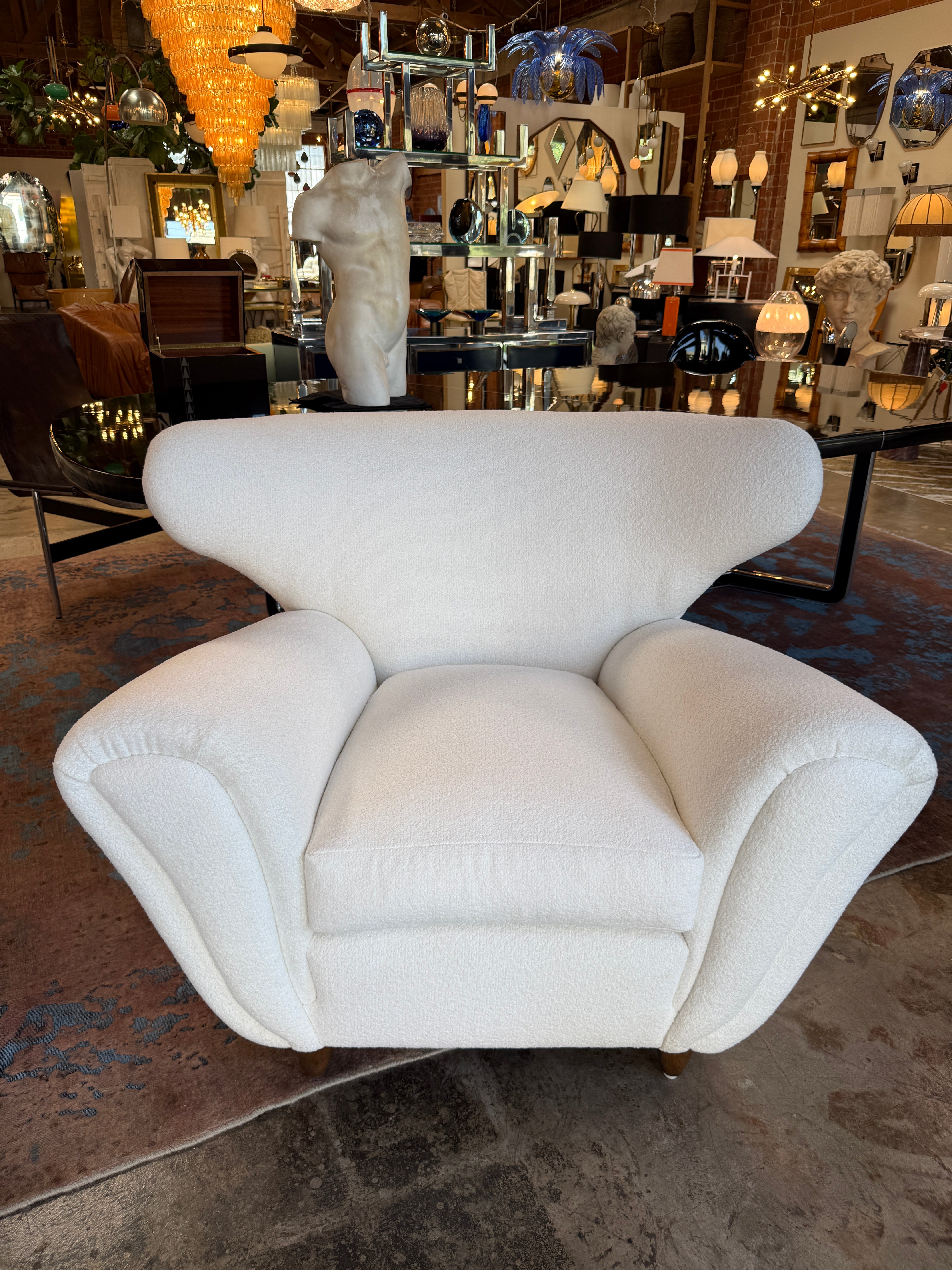 Pair of Italian Boucle Armchairs Attributed to Guglielmo Ulrich
