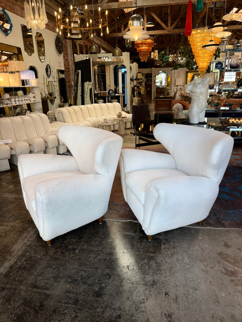 Pair of Italian Boucle Armchairs Attributed to Guglielmo Ulrich