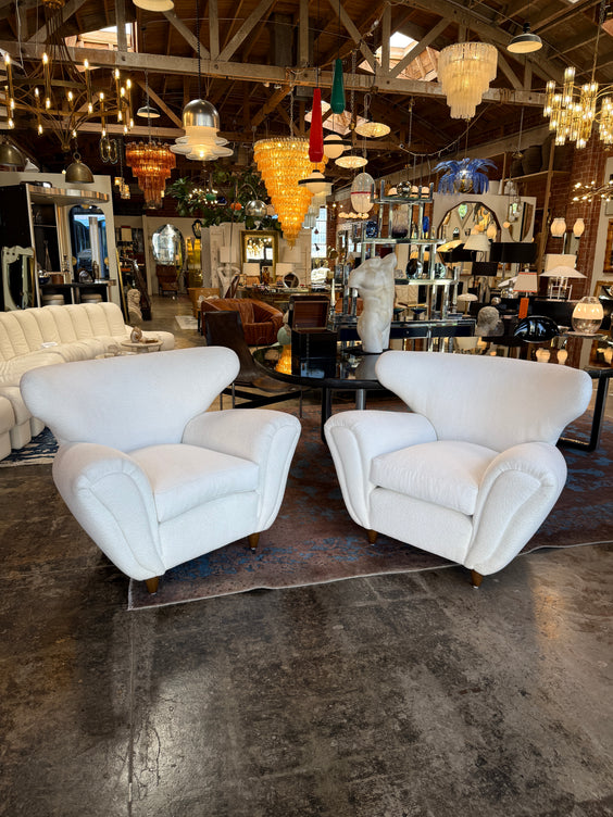 Pair of Italian Boucle Armchairs Attributed to Guglielmo Ulrich