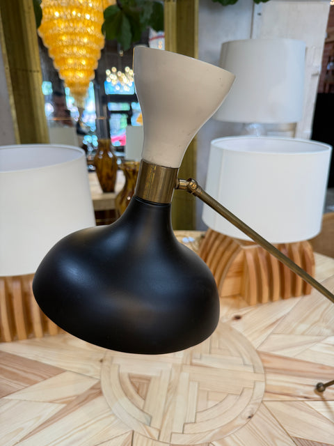 Mid-Century Stilnovo Adjustable Black/White Table Lamp in Brass, Italy