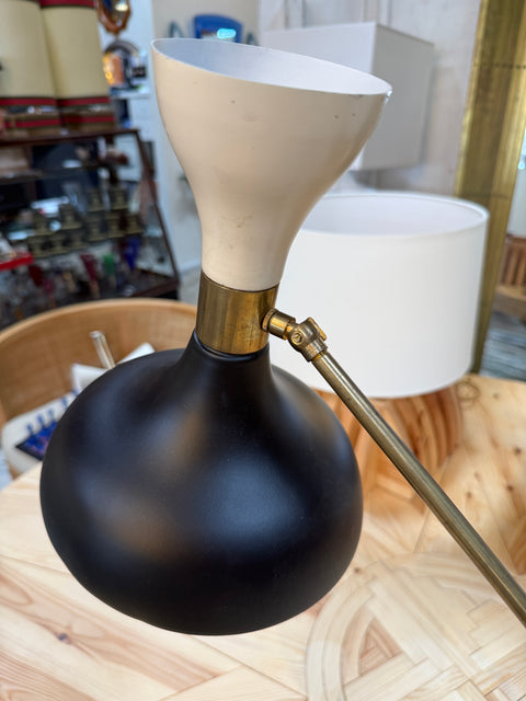 Mid-Century Stilnovo Adjustable Black/White Table Lamp in Brass, Italy