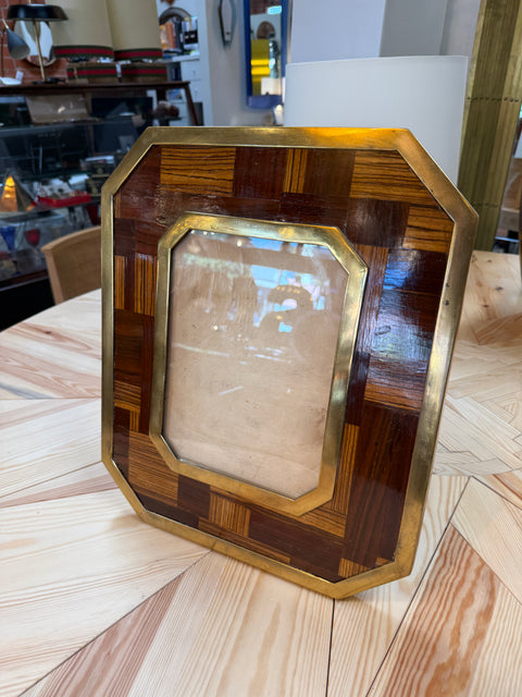 Vintage Geometric Wood and Brass Picture Frame