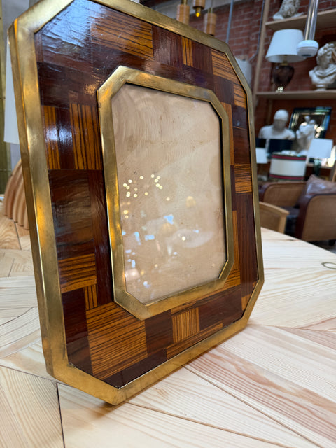 Vintage Geometric Wood and Brass Picture Frame