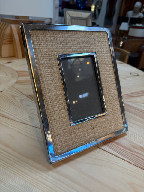 Silver-Tone and Woven Rattan Picture Frame