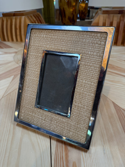 Silver-Tone and Woven Rattan Picture Frame