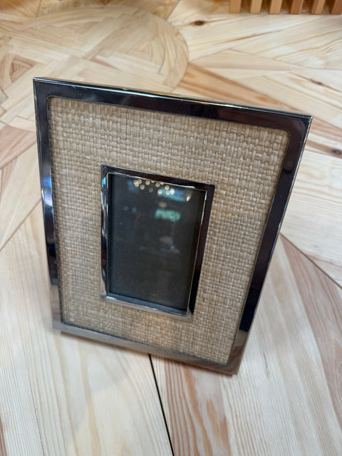 Silver-Tone and Woven Rattan Picture Frame