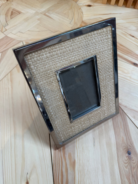 Silver-Tone and Woven Rattan Picture Frame