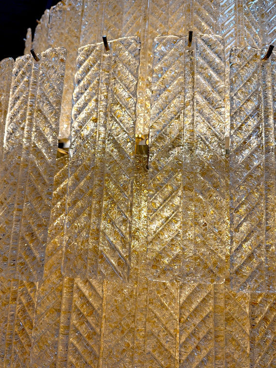 Monumental Amber Textured Glass Leaf Tiered Chandelier